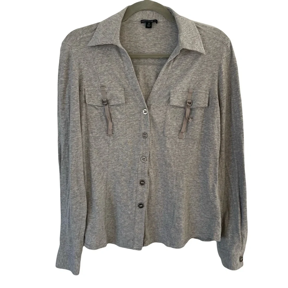 Lafayette 148 Gray Utility Casual Grunge‎ Soft Button-Up Shirt Small - Picture 2 of 7